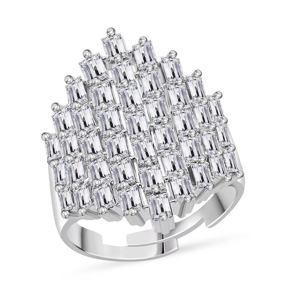NEW Simulated White Diamond 3.30 ctw Adjustable Ring in Silvertone - Picture 1 of 4
